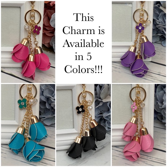 Purple Triple Rose Charm with Beads Keychain - Picture 14 of 14